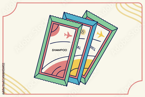 Travel size shampoo packets with airplane icons
