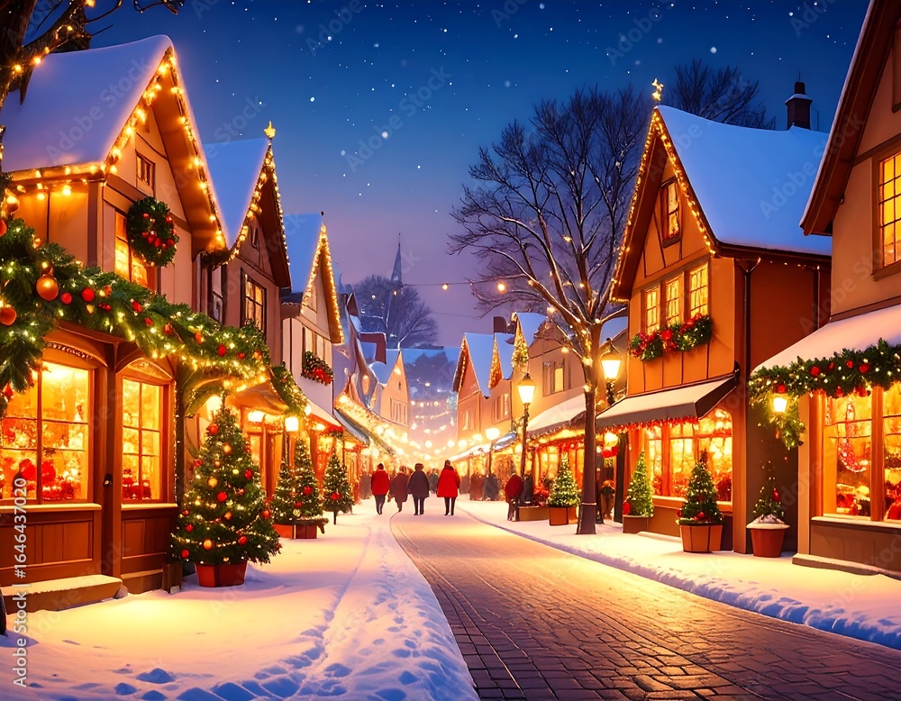 Naklejka premium Festive winter town at night