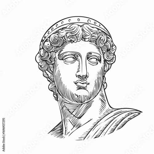Ancient Greek statue vintage engraving sketch illustration showcasing classical marble sculpture with intricate line art, inspired by Greek mythology and history, perfect for cultural heritage themes,