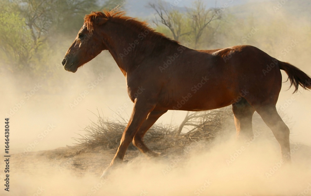 Naklejka premium Wild Horse in Morning Light and Dust