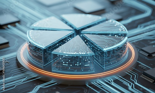 Digital Data Segmentation Pie Chart Visualization of Circuit Board Technology
