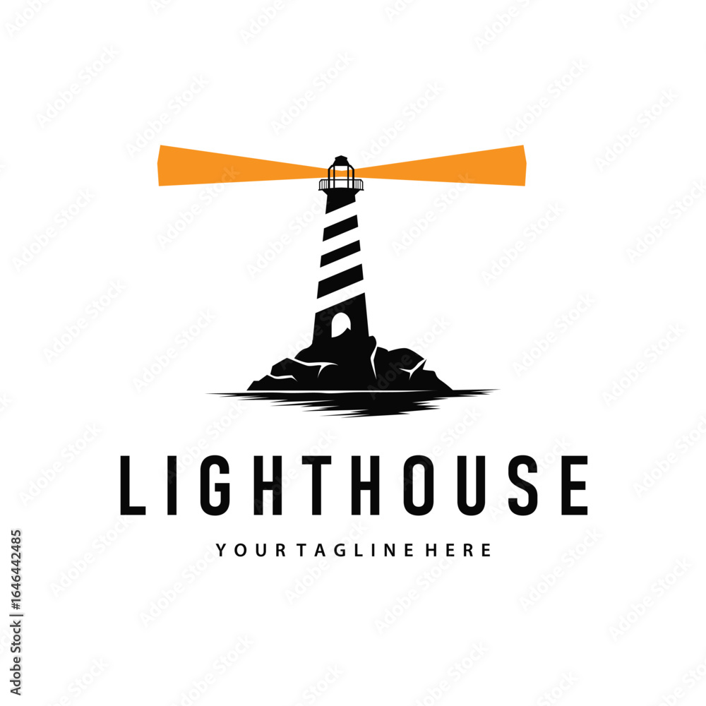 Fototapeta premium Lighthouse logo concept with a tall tower as a symbol of a harbor ship, illustration of a template design