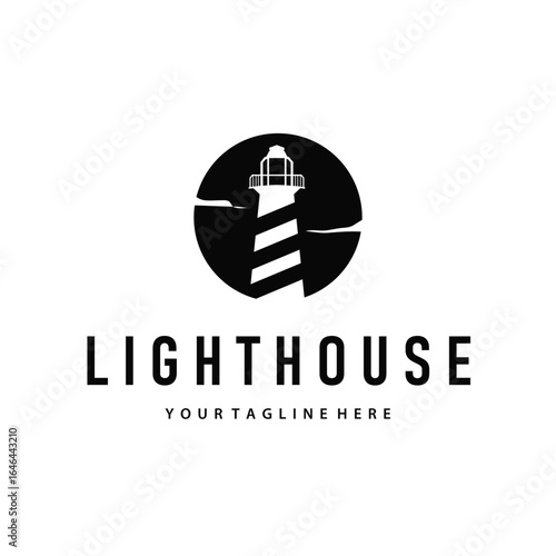 Lighthouse logo concept with a tall tower as a symbol of a harbor ship, illustration of a template design