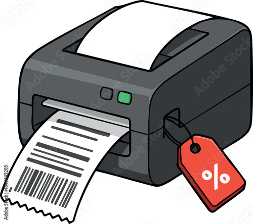 Receipt Printer with Discount Tag Vector Illustration for Retail and Sales Promotion 