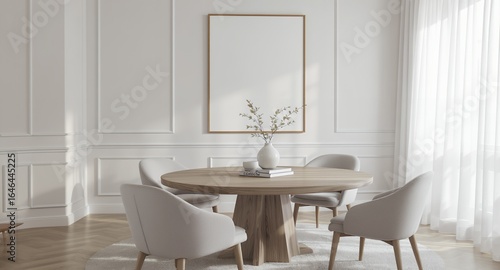 Wallpaper Mural Modern Minimalist Dining Room Decor Round Table, Neutral Tones, Wall Art Mockup Torontodigital.ca