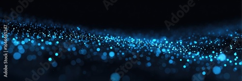 Futuristic dark mode UI background with cyan and blue particle dots, ultra minimalist cyber aesthetic design, suitable for tech startup landing page, modern digital interface concept