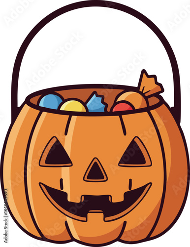 Halloween pumpkin candy bucket filled with colorful sweets for trick or treat fun 