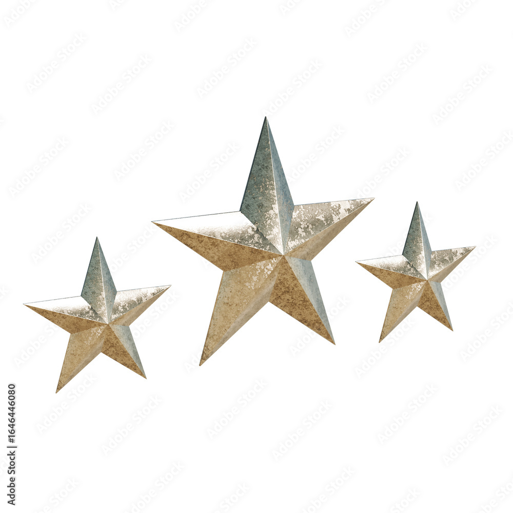 Obraz premium 斜めの金色のメタリックな三つ星の3DCGアイコン