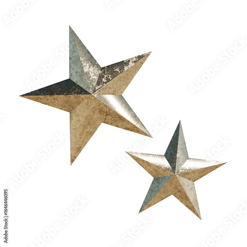 金色のメタリックなキラキラ星の3DCGアイコン