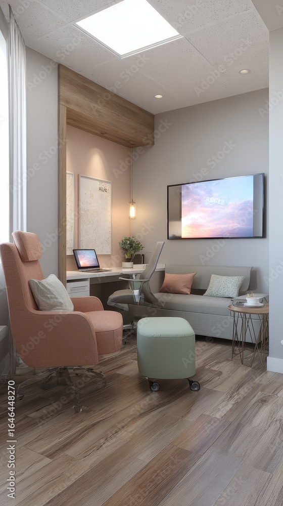 Fototapeta premium A living room with a couch, chair, and a flat screen tv