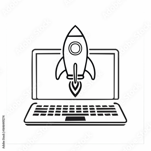 Innovative concept of a digital startup launch symbolizing rapid progress and technological advancement for online business growth and success.
