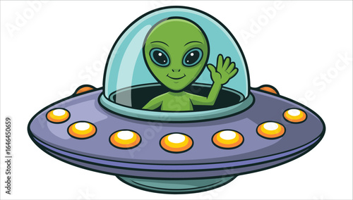 playful Martian explorer riding spacecraft vector drawing isolated