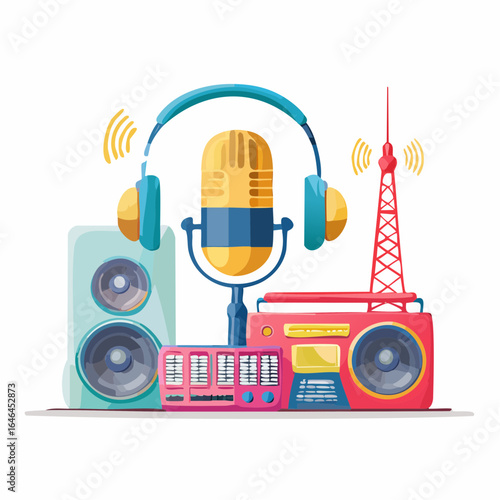 Flat vector icon set for live streaming and online broadcasting platforms.