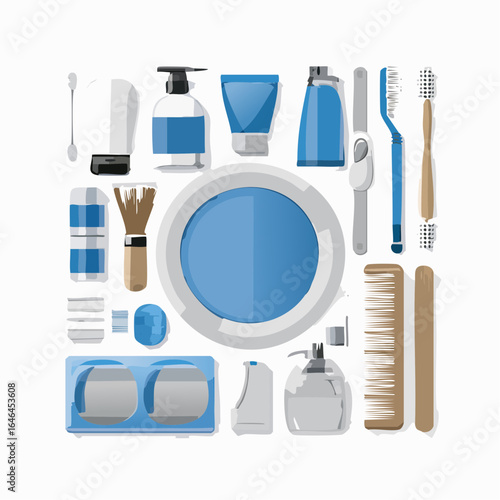 Collection set of oral hygiene cleaning tools toothpaste toothbrush dental floss and mouthwash liquid
3