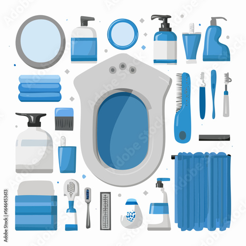 Collection set of oral hygiene cleaning tools toothpaste toothbrush dental floss and mouthwash liquid
2