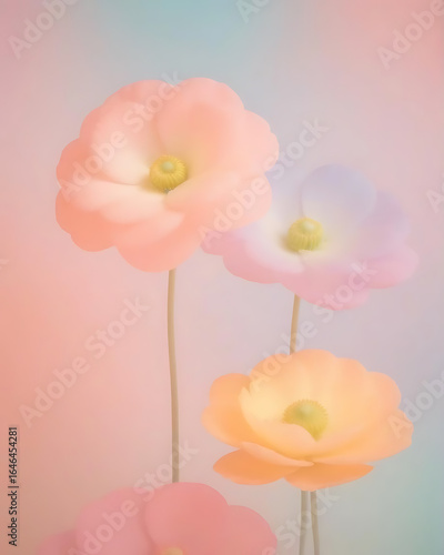 Delicate pastel flowers in soft hues.
