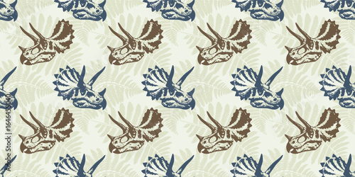 Dinosaur Skulls and Triceratops Seamless Pattern Vector Art