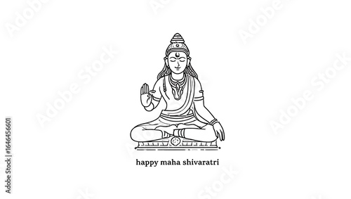 Lord Shiva Meditation Illustration for Maha Shivaratri Festival Line Art Design Happy Maha Shivaratri Text