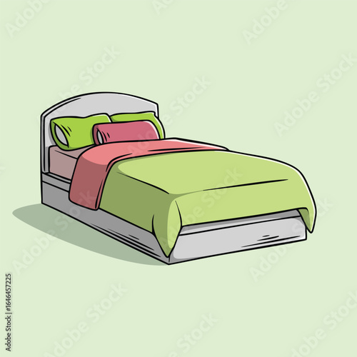 Cozy Bed with Pillows and Blanket Illustration