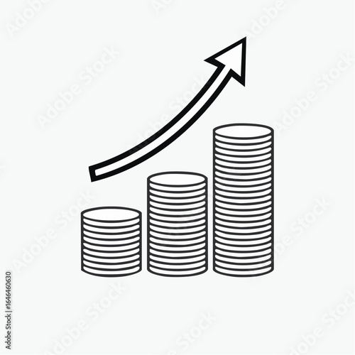 Financial Growth Illustrated Coins and Upward Arrow Representing Economic Progress and Positive Trends