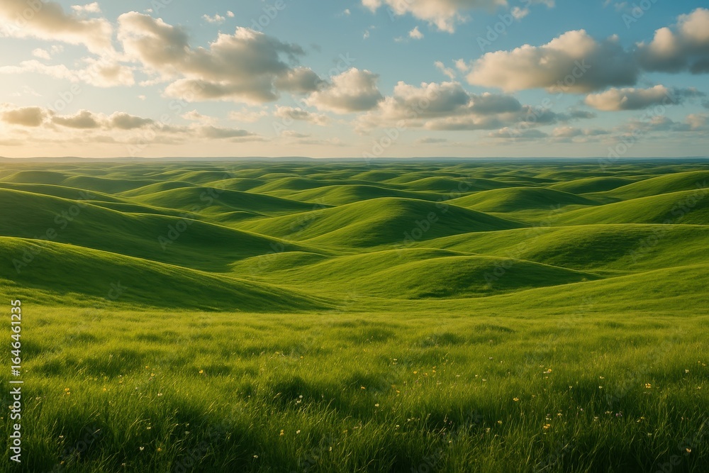 Rolling emerald green countryside hills creating perfect pastoral landscape horizon Rolling emerald green countryside hills creating perfect pastoral landscape horizon
