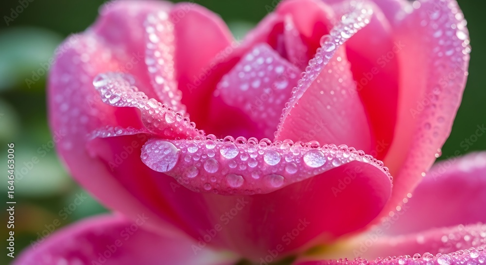 Fototapeta premium Close-up of a vibrant pink rose covered in delicate water droplets highlighting beauty and detail