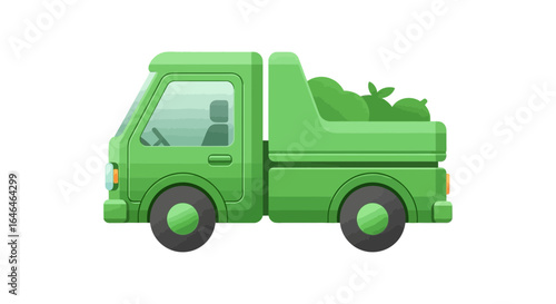 Stylized green delivery truck carrying green load on a white background