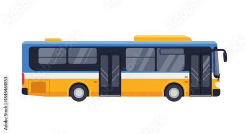 Yellow and Blue City Bus Isolated on White Background Illustration
