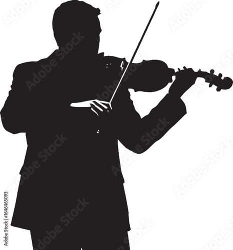 Elegant Male Violinist Silhouette Playing Classical Music Vector Art