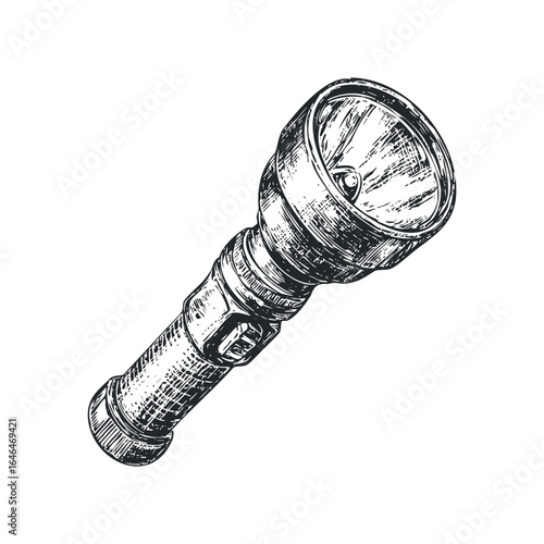 Vintage Handheld Electric Torch with Knurled Grip and Reflector