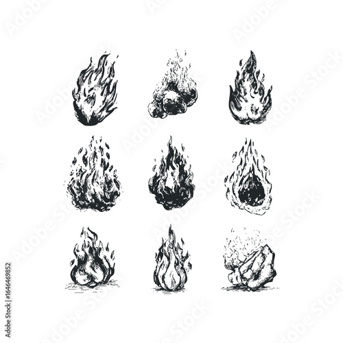 Ink Sketch Flames and Burning Objects Collection