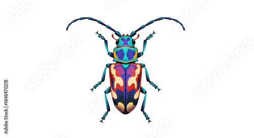 Illustrative depiction of Harlequin beetle with vibrant colors and patterns