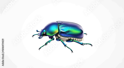 Vibrant jewel beetle illustration with iridescent shell details, isolated art