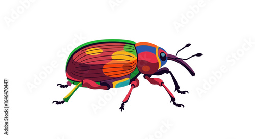 Vibrant weevil illustration on white background in digital art style