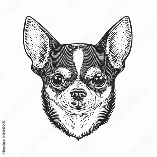 Chihuahua vintage engraving sketch illustration with detailed retro line art of the small dog breed, perfect for pet themes, canine history, dog lover artwork, animal studies