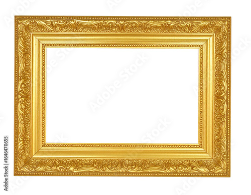 Elaborate antique gold picture frame with ornate baroque carvings and a beaded inner edge.