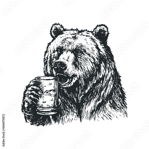 Grizzly Bear Holding a Mug with Ice