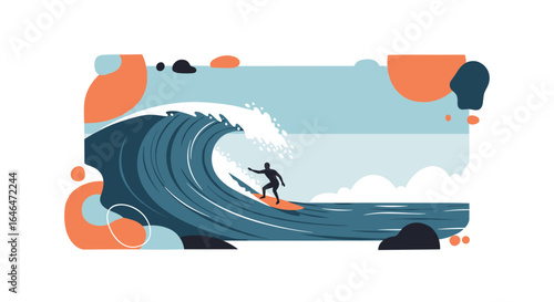 A Skilled Surfer Rides a Massive Ocean Wave During a Sunny Day Creating Spectacular Water Sports Art