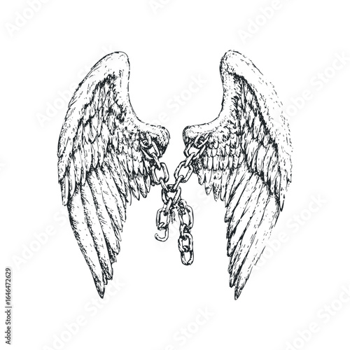 Chained Angel Wings Symbolizing Restriction and Loss of Freedom