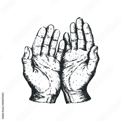 Black and White Sketch of Open Palms Held Upwards