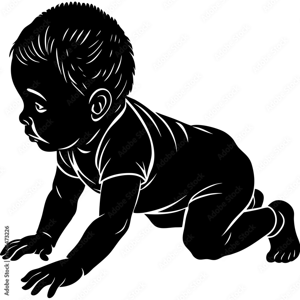 Obraz premium Baby crawling on white background in silhouette infant child