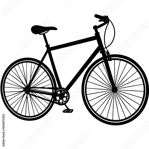 Black silhouette of a modern bicycle with spoked wheels and handlebars on a white background bike