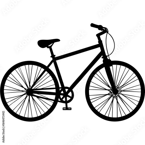 Black silhouette of a modern bicycle with spoked wheels and handlebars on a white background bike
