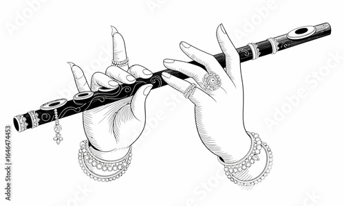 hands playing flute black and white clip art preview