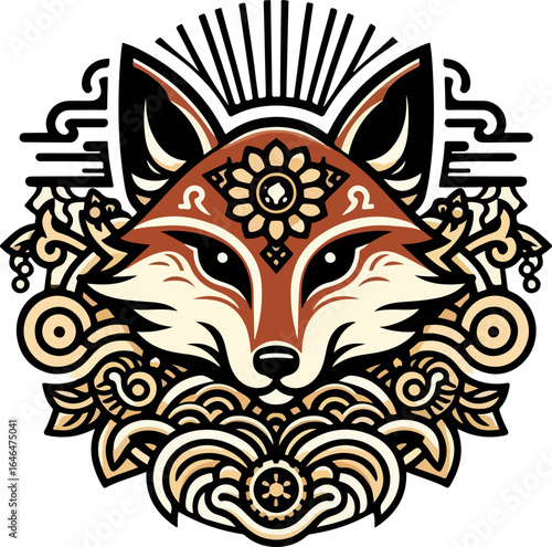fox head logo icon vector sketch symbol illustration design with classic ethnic vintage traditional abstract modern style 