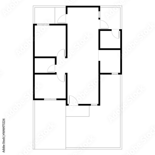 Black and White floor plan of a modern unfurnished house for your design. Suburban house vector blueprint. Architectural background.