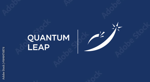 Quantum Leap. Abstract logo design with shooting stars and swoosh. Concept of progress, innovation, and success.