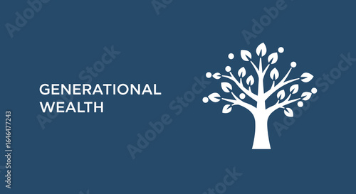 Generational Wealth. A concept illustration of a family tree icon representing financial legacy, inheritance, and investment growth for future generations.