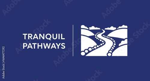 Tranquil Pathways logo concept with a winding road through hills. Journey and guidance symbol for therapy, wellness, or travel.