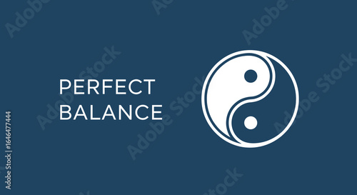 PERFECT BALANCE. Yin Yang symbol representing harmony, duality, and philosophy on a blue background. Spiritual and wellness concept.